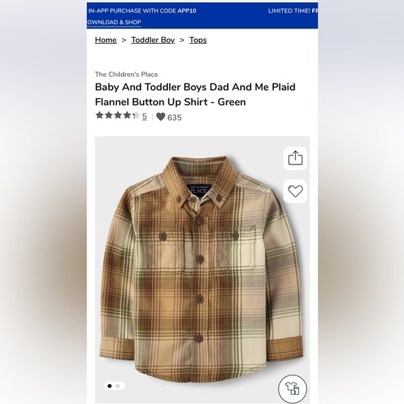 The Children's Place Brown and Green Button Down Shirt - Picture 1 of 4